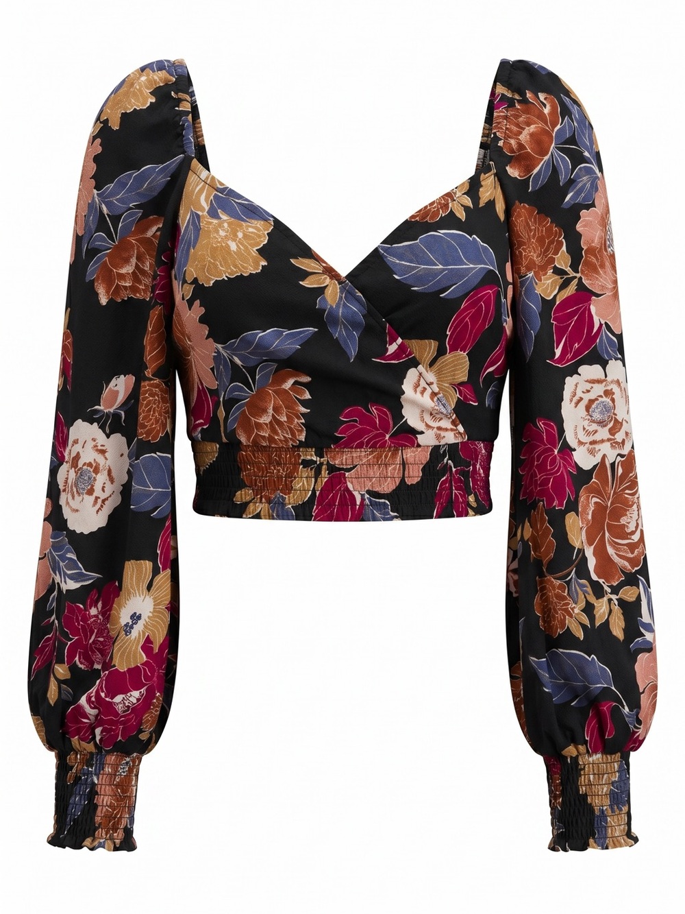 Band of the Free Camille Berry Floral Crossover Boho Long Sleeve Blouse Size M - Picture 2 of 3